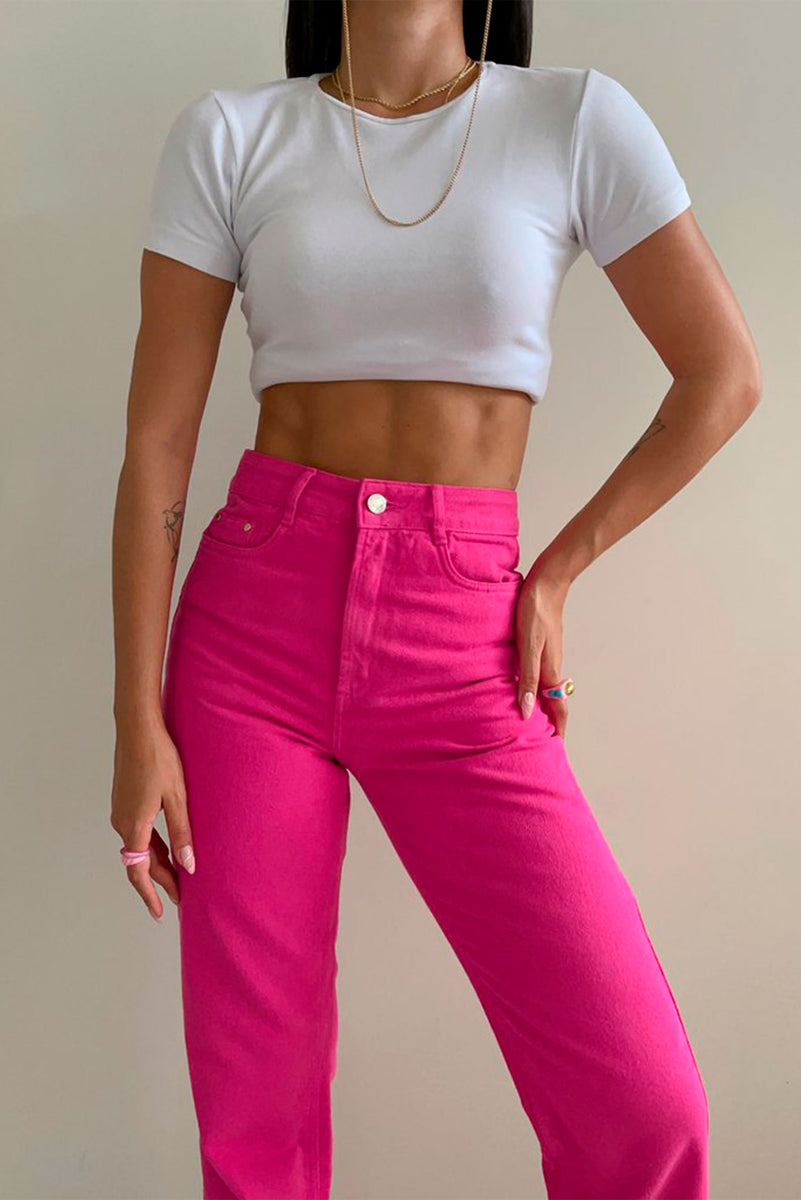 Madrid Wide leg jeans by High-Buy- Hot pink
